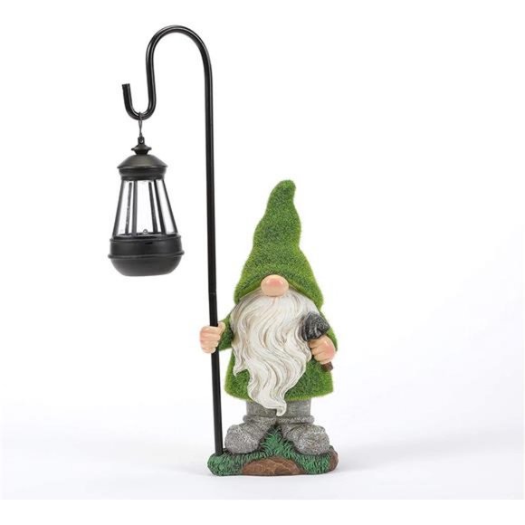 Accents Flocked Garden Gnome Statue Large Outdoor Gnome With Solar